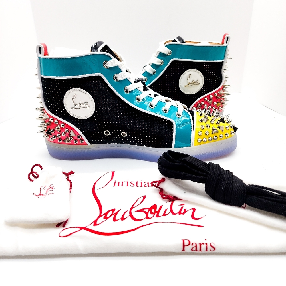 CHRISTIAN LOUBOUTIN Spike MultiColor HighTop Spikes Designer Sneakers Shoes EU43 - Picture 4 of 8